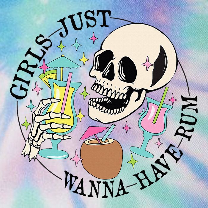 Skeleton Just Wanna Have Rum Summer Beach Party Legacy Tie Dye Trucker Hat