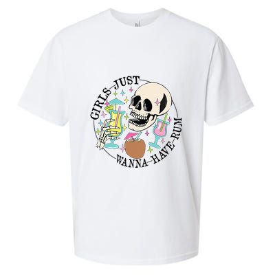 Skeleton Just Wanna Have Rum Summer Beach Party Sueded Cloud Jersey T-Shirt