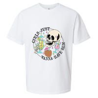 Skeleton Just Wanna Have Rum Summer Beach Party Sueded Cloud Jersey T-Shirt