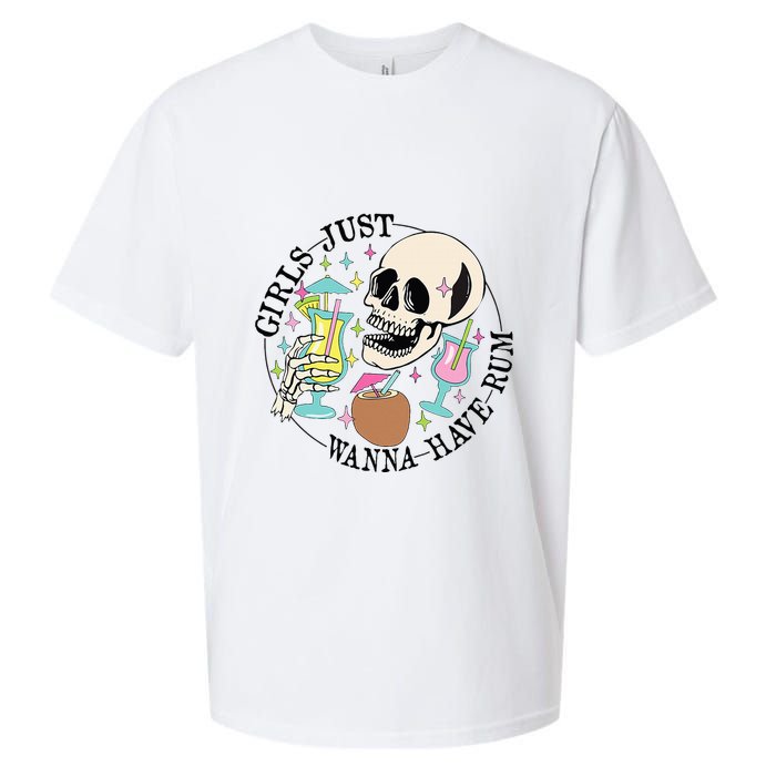 Skeleton Just Wanna Have Rum Summer Beach Party Sueded Cloud Jersey T-Shirt