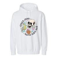 Skeleton Just Wanna Have Rum Summer Beach Party Garment-Dyed Fleece Hoodie