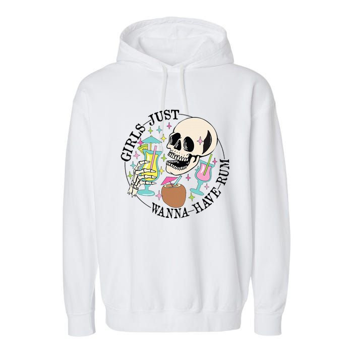 Skeleton Just Wanna Have Rum Summer Beach Party Garment-Dyed Fleece Hoodie