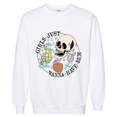 Skeleton Just Wanna Have Rum Summer Beach Party Garment-Dyed Sweatshirt