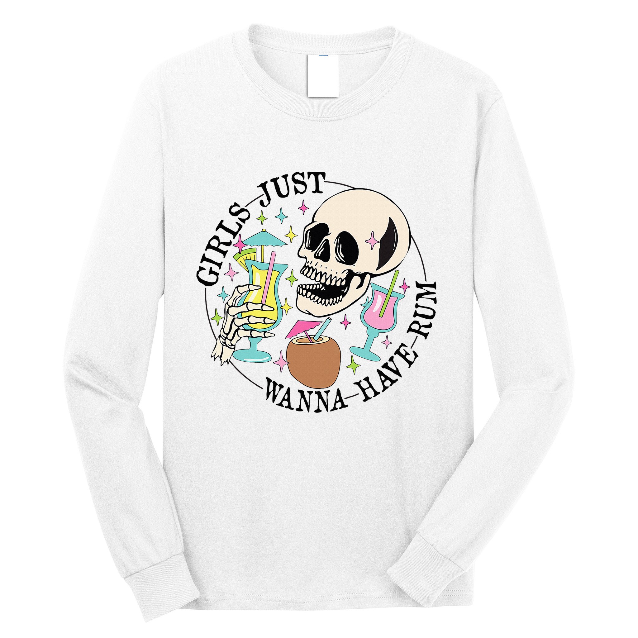 Skeleton Just Wanna Have Rum Summer Beach Party Long Sleeve Shirt