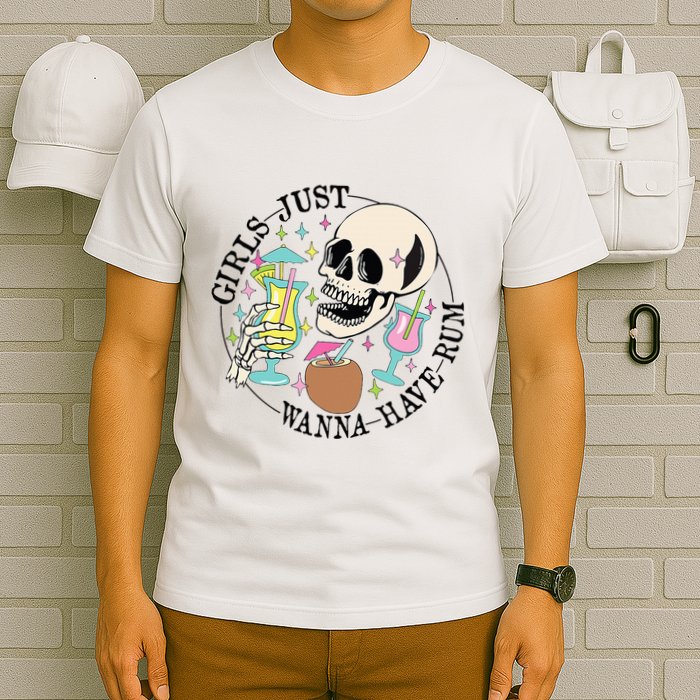 Skeleton Just Wanna Have Rum Summer Beach Party T-Shirt