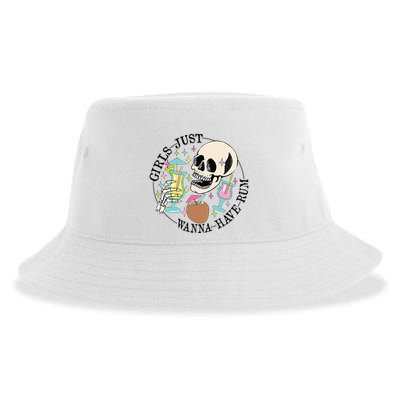 Skeleton Just Wanna Have Rum Summer Beach Party Sustainable Bucket Hat