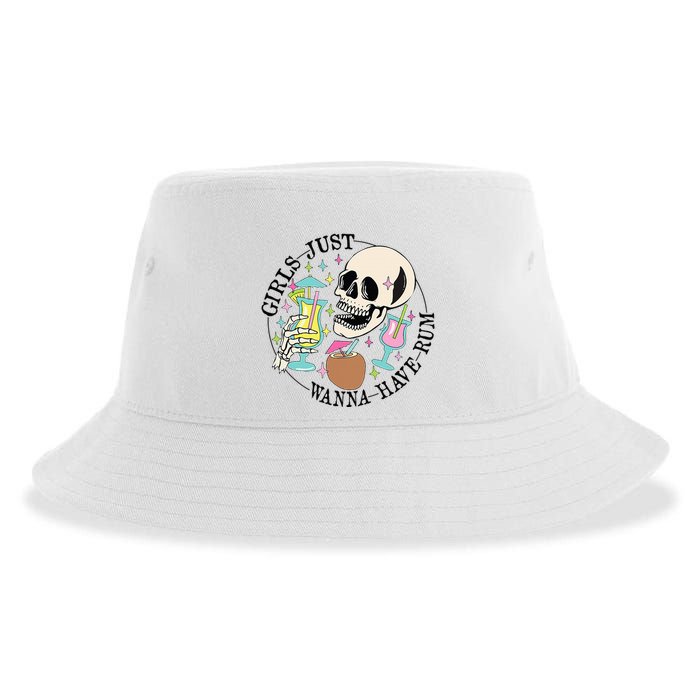 Skeleton Just Wanna Have Rum Summer Beach Party Sustainable Bucket Hat