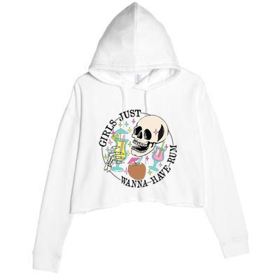 Skeleton Just Wanna Have Rum Summer Beach Party Crop Fleece Hoodie