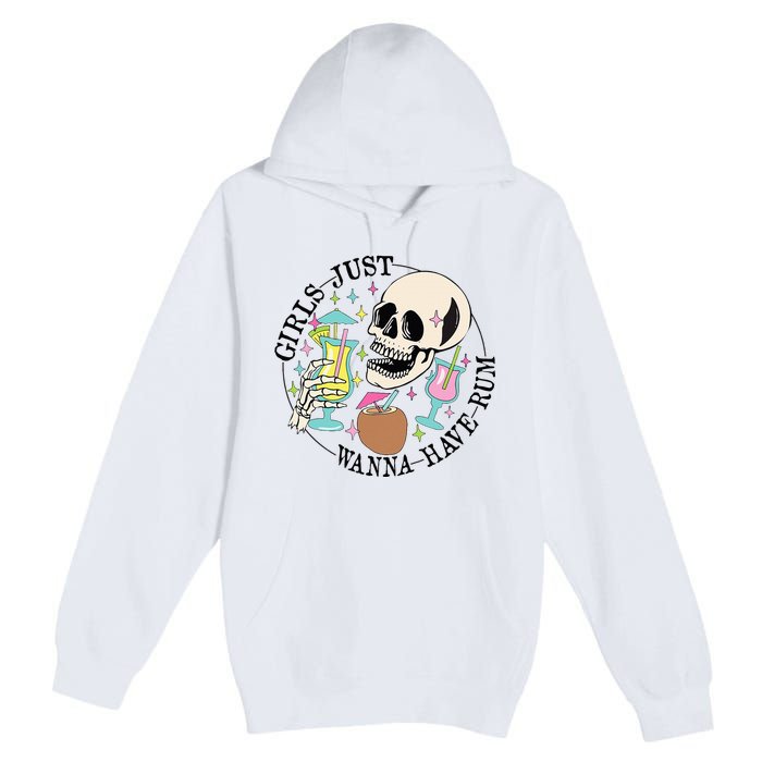 Skeleton Just Wanna Have Rum Summer Beach Party Premium Pullover Hoodie