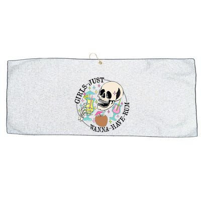 Skeleton Just Wanna Have Rum Summer Beach Party Large Microfiber Waffle Golf Towel