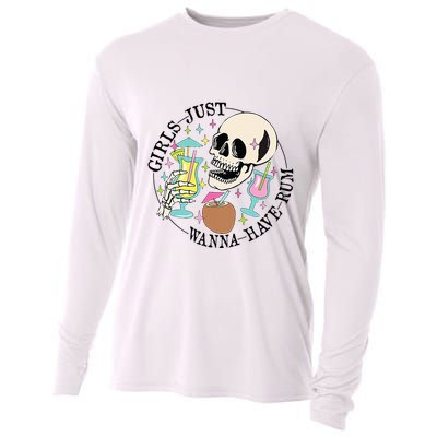 Skeleton Just Wanna Have Rum Summer Beach Party Cooling Performance Long Sleeve Crew