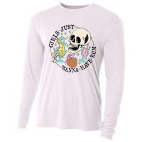 Skeleton Just Wanna Have Rum Summer Beach Party Cooling Performance Long Sleeve Crew