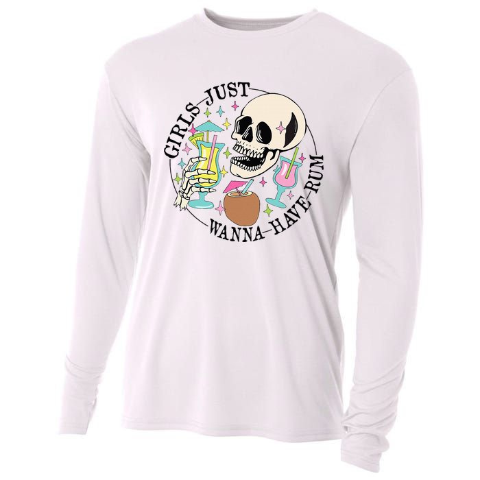 Skeleton Just Wanna Have Rum Summer Beach Party Cooling Performance Long Sleeve Crew