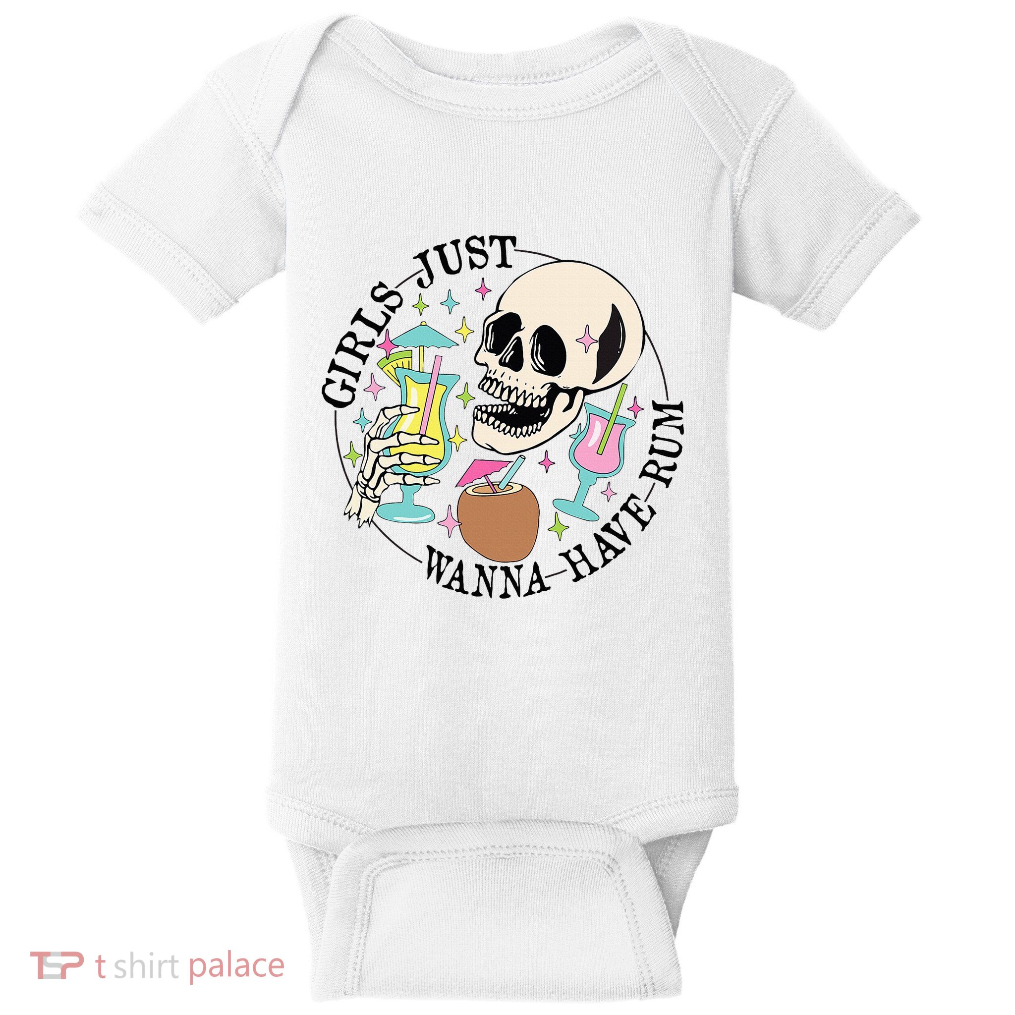 Skeleton Just Wanna Have Rum Summer Beach Party Baby Bodysuit