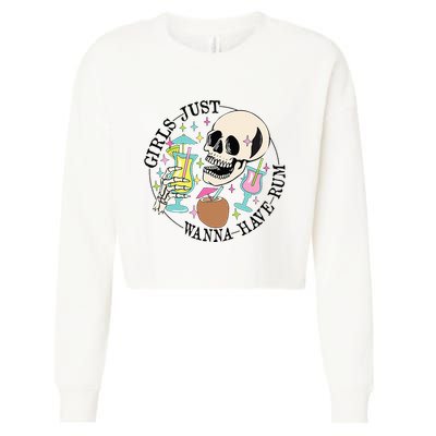 Skeleton Just Wanna Have Rum Summer Beach Party Cropped Pullover Crew
