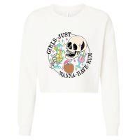 Skeleton Just Wanna Have Rum Summer Beach Party Cropped Pullover Crew