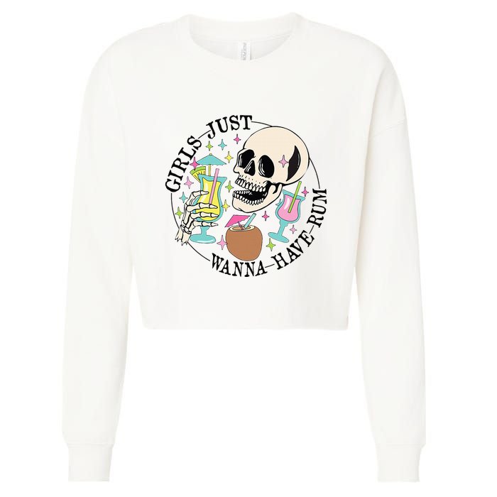 Skeleton Just Wanna Have Rum Summer Beach Party Cropped Pullover Crew