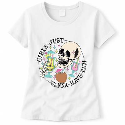 Skeleton Just Wanna Have Rum Summer Beach Party Womens T-Shirt