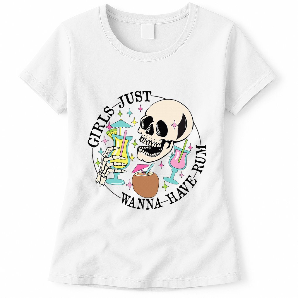Skeleton Just Wanna Have Rum Summer Beach Party Womens T-Shirt