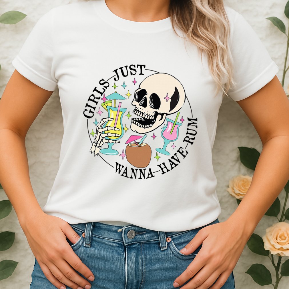 Skeleton Just Wanna Have Rum Summer Beach Party Womens T-Shirt