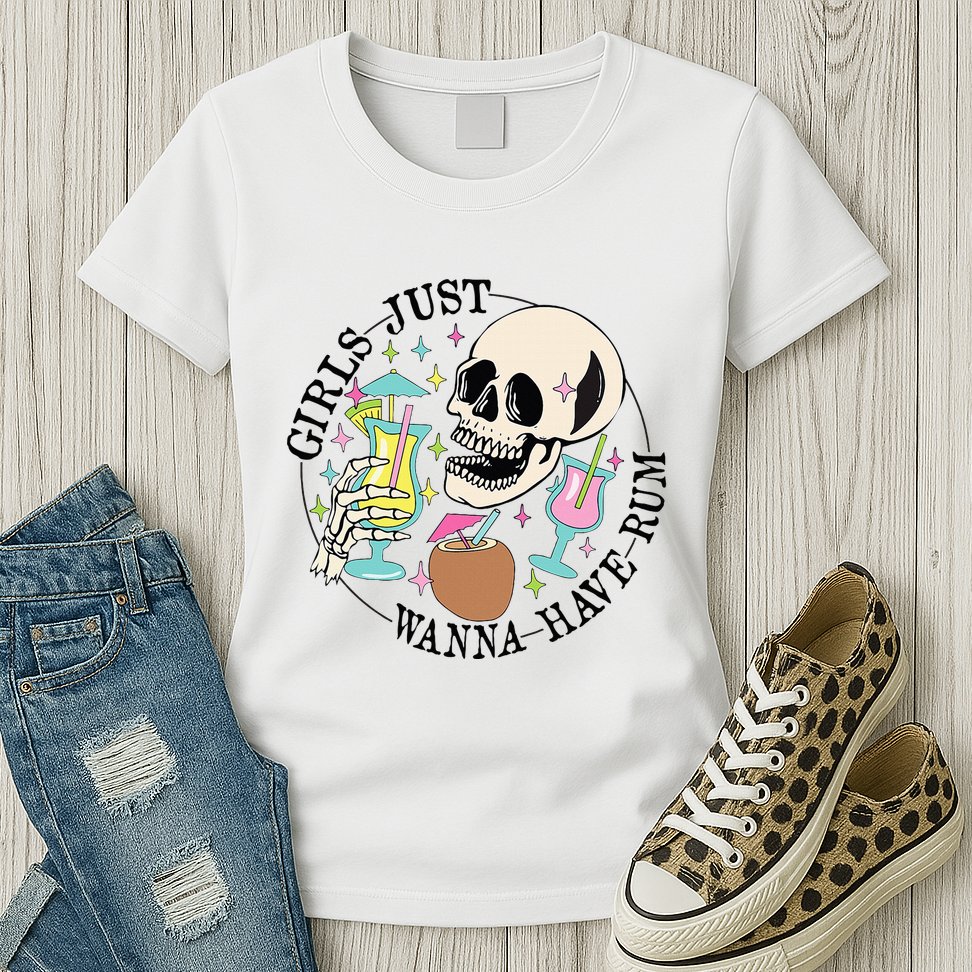 Skeleton Just Wanna Have Rum Summer Beach Party Womens T-Shirt