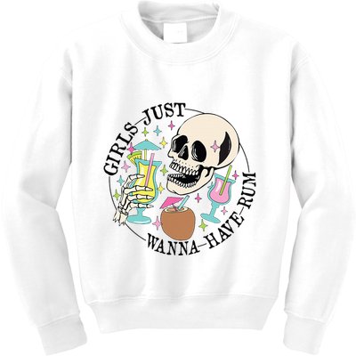 Skeleton Just Wanna Have Rum Summer Beach Party Kids Sweatshirt