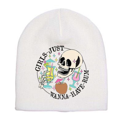 Skeleton Just Wanna Have Rum Summer Beach Party Short Acrylic Beanie