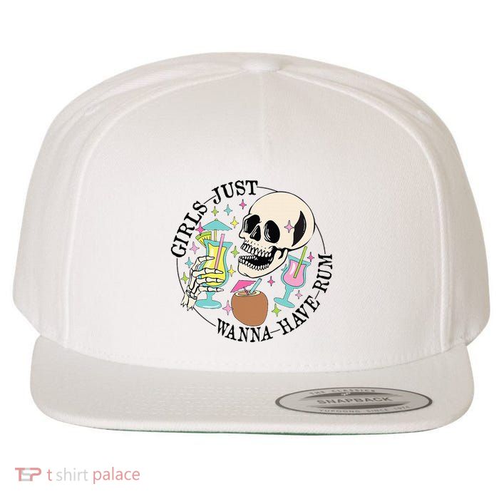 Skeleton Just Wanna Have Rum Summer Beach Party Wool Snapback Cap