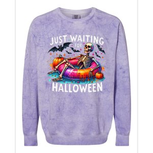 Skeleton Just Waiting For Halloween Colorblast Crewneck Sweatshirt