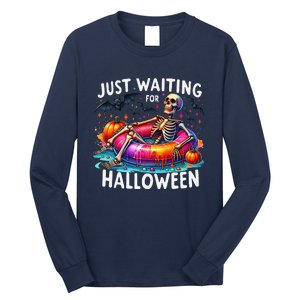 Skeleton Just Waiting For Halloween Long Sleeve Shirt