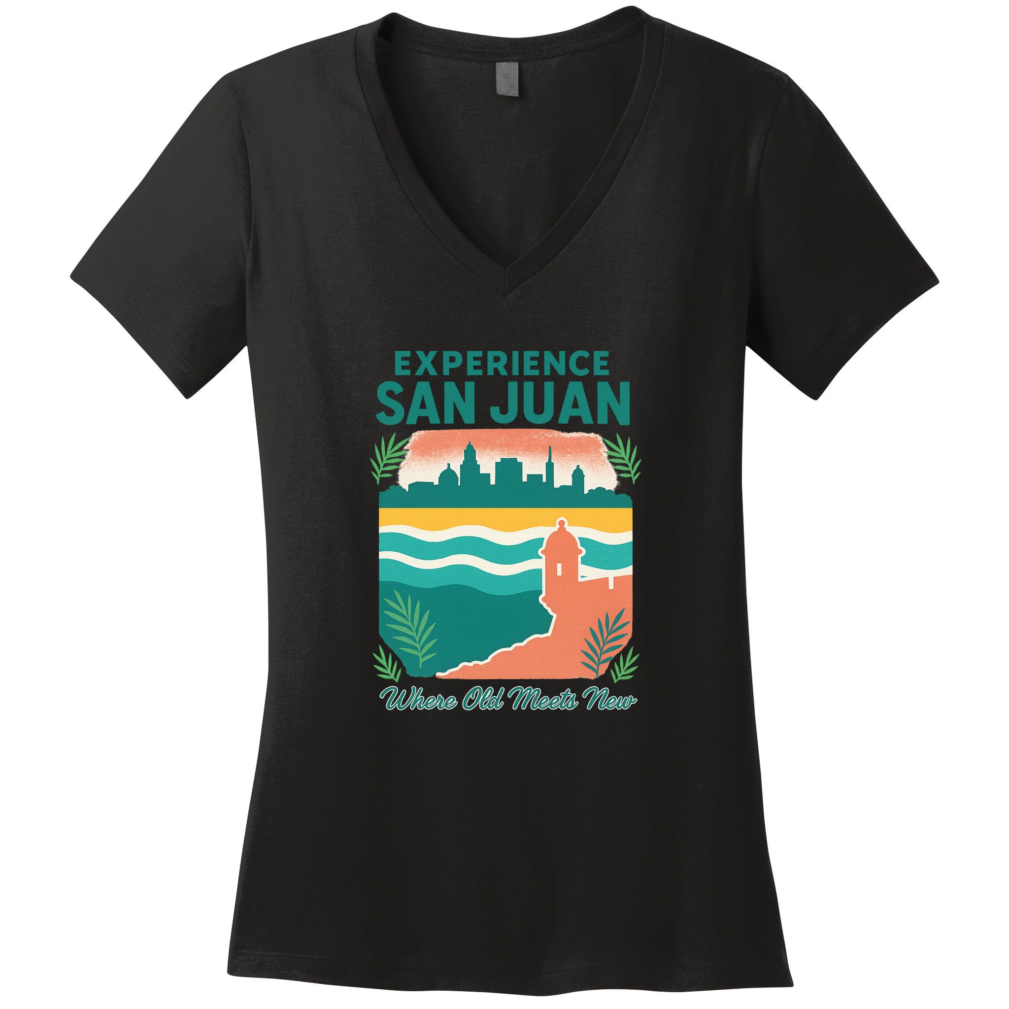San Juan Where Old Meets New Women's V-Neck T-Shirt
