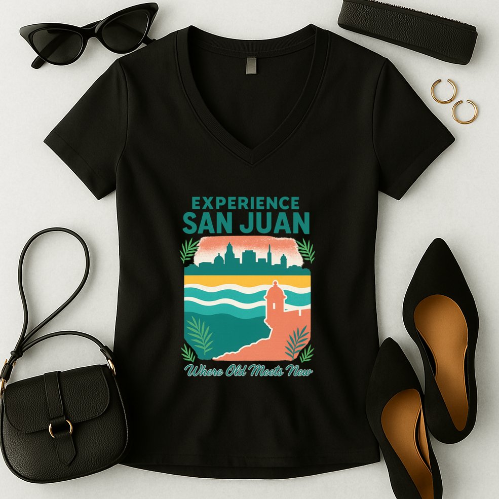 San Juan Where Old Meets New Women's V-Neck T-Shirt