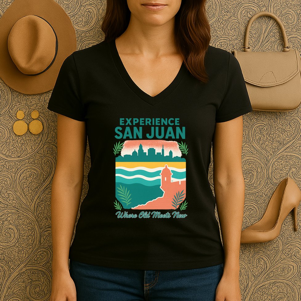 San Juan Where Old Meets New Women's V-Neck T-Shirt