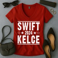 Swift Kelce 2024 Election Funny Women's V-Neck T-Shirt