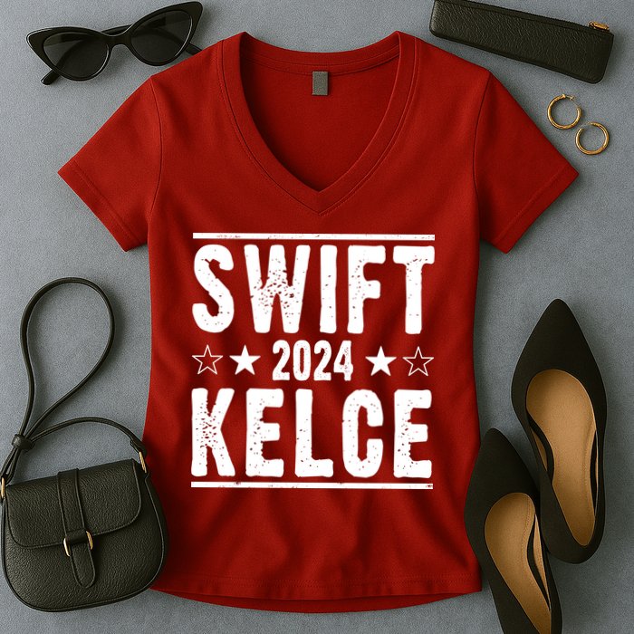 Swift Kelce 2024 Election Funny Women's V-Neck T-Shirt
