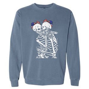 Skeleton Kissing 4th Of July American Flag Bandana Patriotic Garment-Dyed Sweatshirt