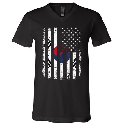 South Korean American Flag South Korea America Pride V-Neck T-Shirt