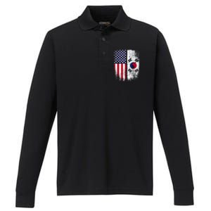 South Korean American Flag Korea Usa America Gift Performance Long Sleeve Polo