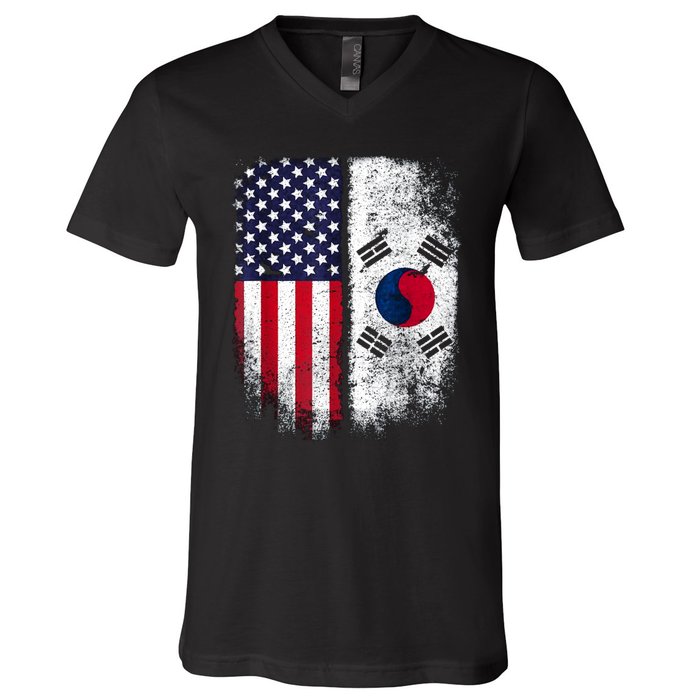 South Korean American Flag Korea Usa America Gift V-Neck T-Shirt