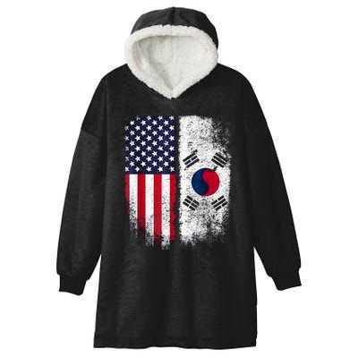 South Korean American Flag Korea Usa America Gift Hooded Wearable Blanket