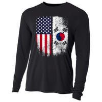 South Korean American Flag Korea Usa America Gift Cooling Performance Long Sleeve Crew