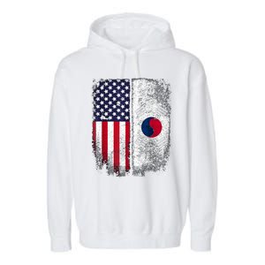 South Korean American Flag Korea Usa America Gift Garment-Dyed Fleece Hoodie