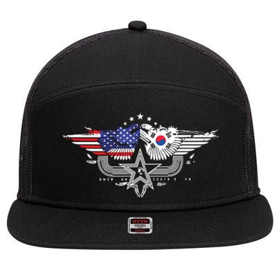 South Korean American Flag South Korea Flag 7 Panel Mesh Trucker Snapback Hat