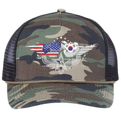 South Korean American Flag South Korea Flag Retro Rope Trucker Hat Cap