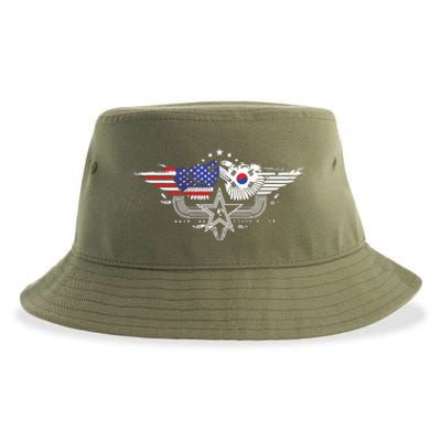 South Korean American Flag South Korea Flag Sustainable Bucket Hat