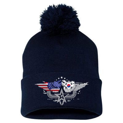 South Korean American Flag South Korea Flag Pom Pom 12in Knit Beanie