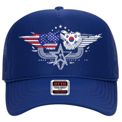 South Korean American Flag South Korea Flag High Crown Mesh Back Trucker Hat