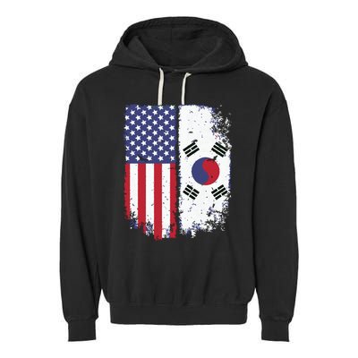 South Korean American Flag Korea Usa America Gift Garment-Dyed Fleece Hoodie