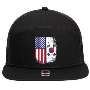 South Korean American Flag Korea Usa America Gift 7 Panel Mesh Trucker Snapback Hat