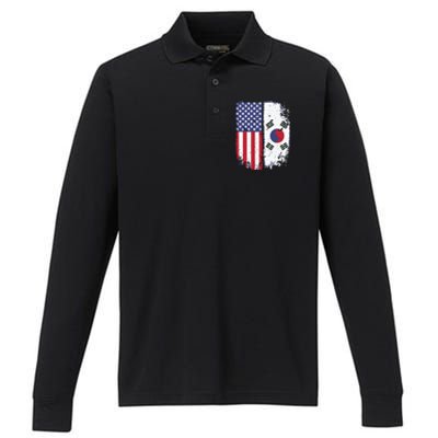 South Korean American Flag Korea Usa America Gift Performance Long Sleeve Polo